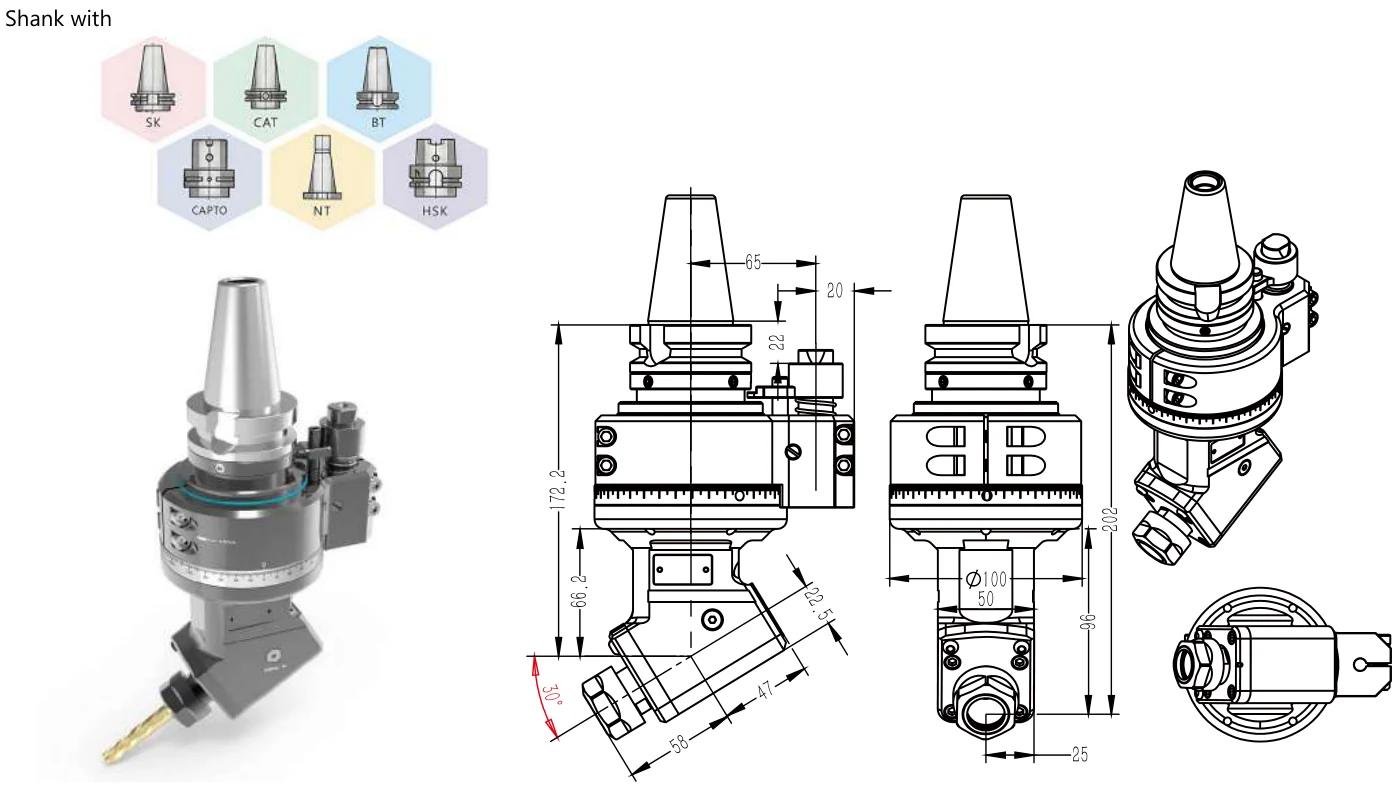 Mongtec Angle Heads — Fixed angles other than 90 degrees — product view