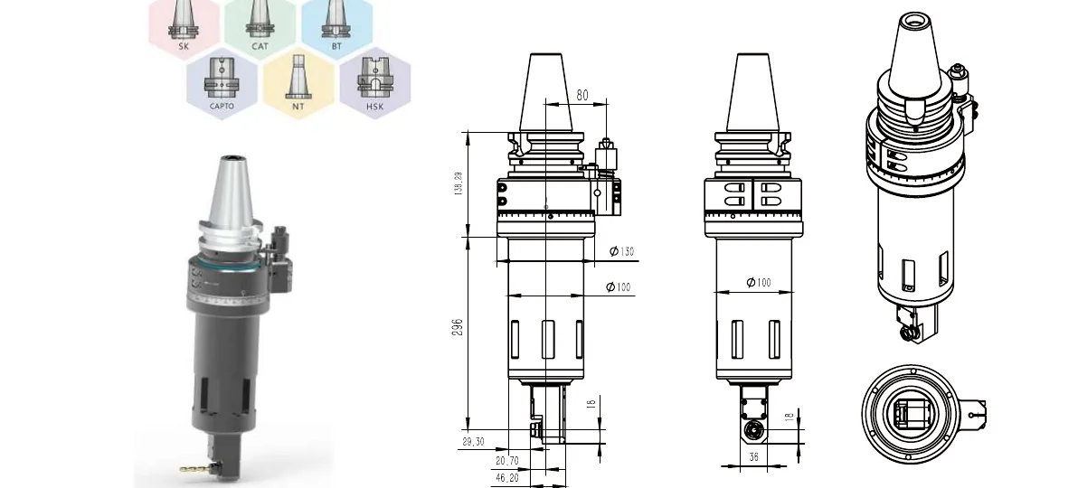 Mongtec Winkelkopf BT50QER11MQ300 – Produktansicht und Maßzeichnung