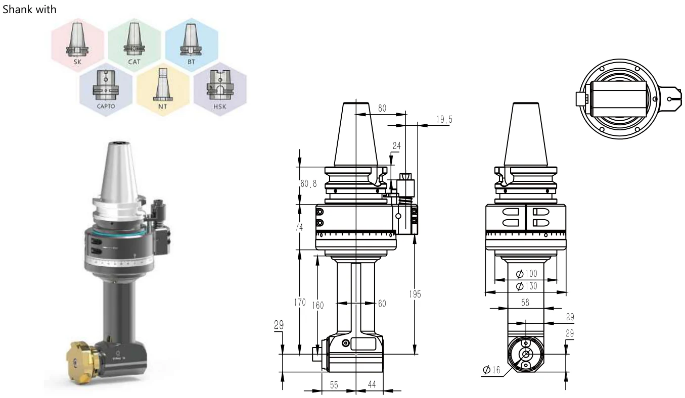 Mongtec Angle Heads — FMB face-mill arbor output — product view