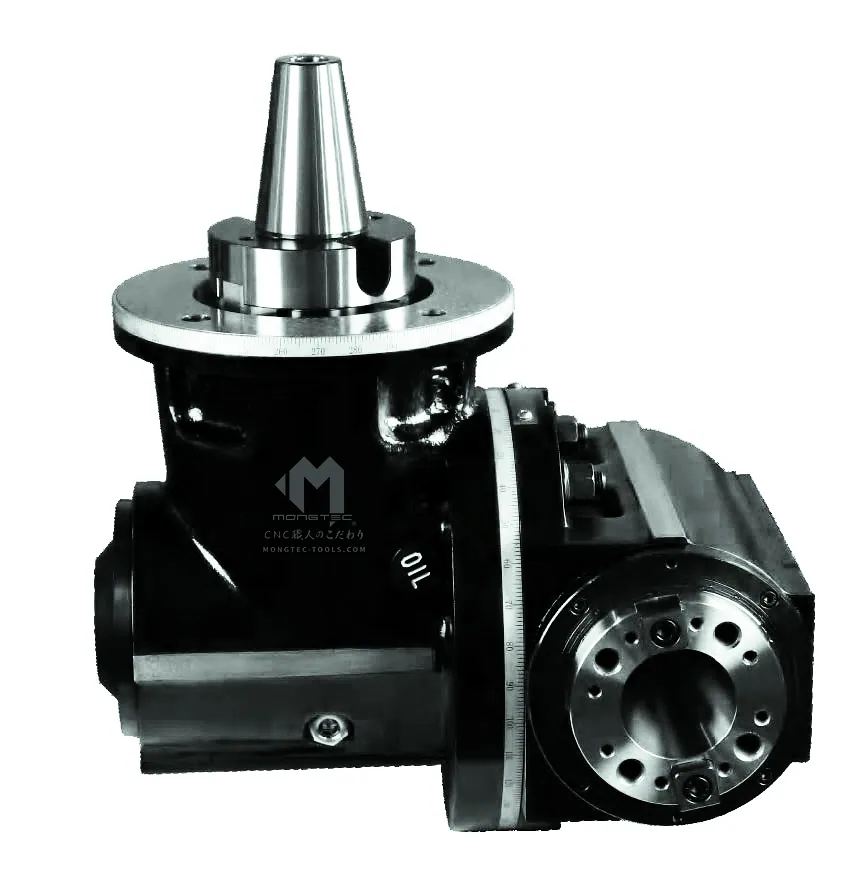 Mongtec 90-degree angle head with BT40 shank, front view