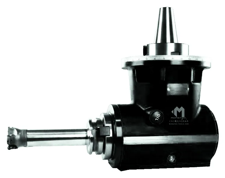 Mongtec extended-reach angle head with end mill