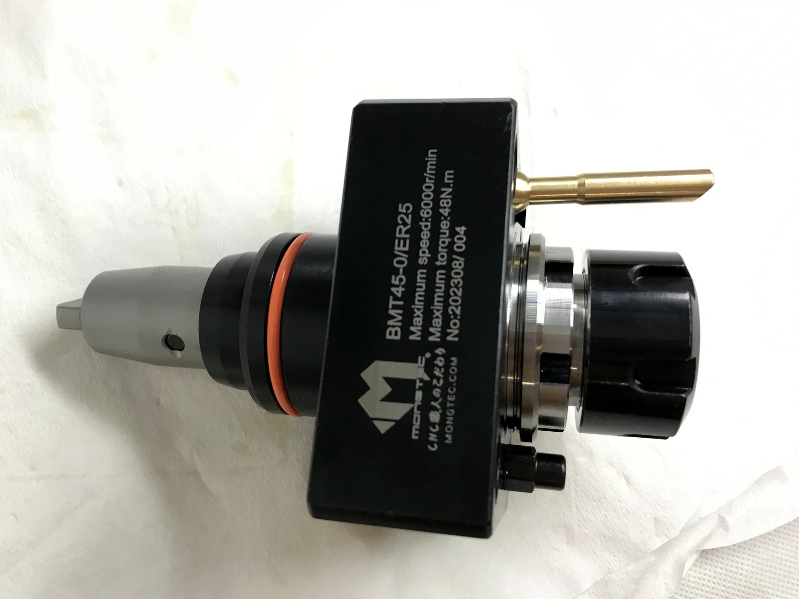 Mongtec BMT45-0/ER25 driven tool holder, 6000 rpm / 48 Nm marking