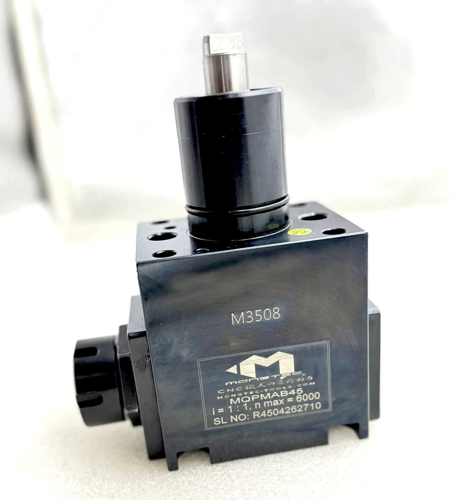 Mongtec driven tool holder M3508 with laser-marked speed and torque data