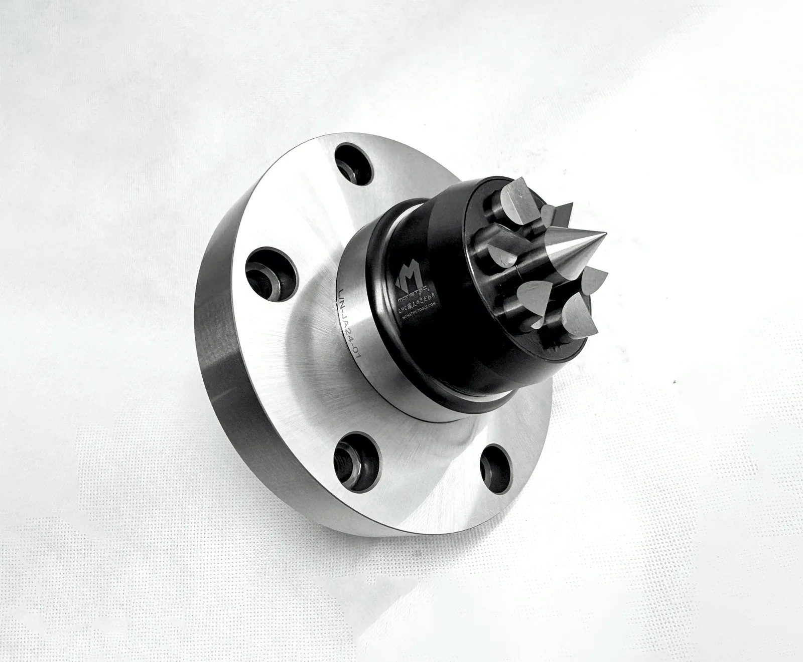 Mongtec face driver on a mounting flange, three-quarter view