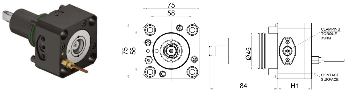 Mongtec M0407 — BMT45 액시얼 회전공구 홀더, PSC32 출력 치수 도면