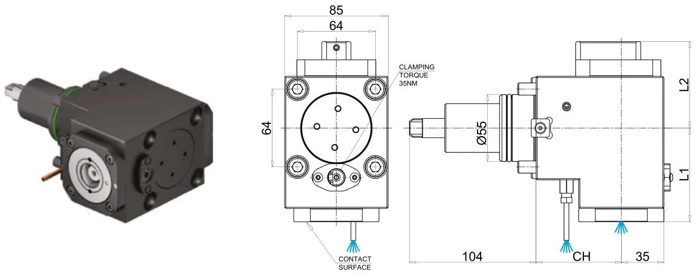 Mongtec M0817 — BMT55 레이디얼 회전공구 홀더, PSC32 출력 치수 도면