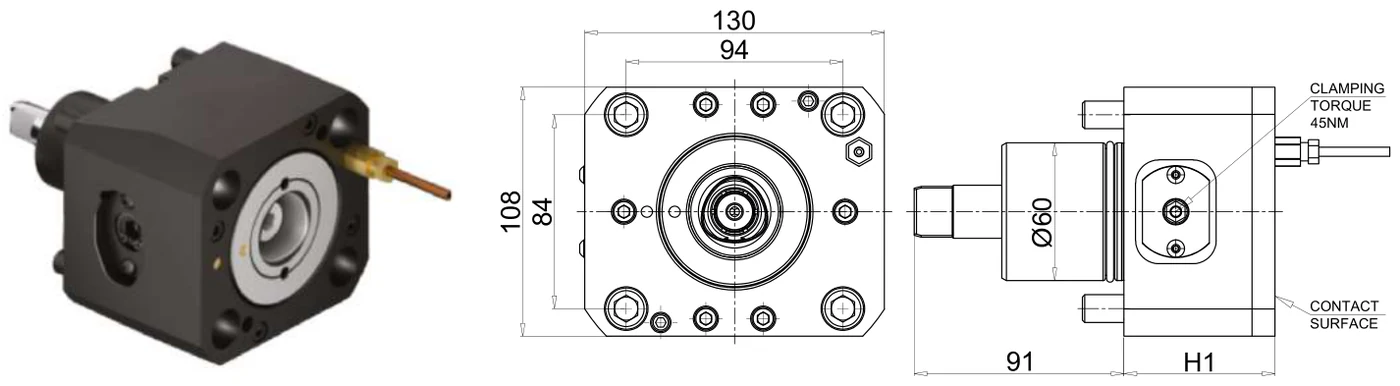 Mongtec M4176 — BMT60 axial driven tool holder, PSC40 output — dimensioned drawing