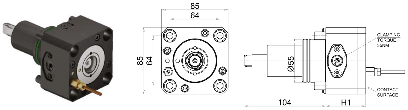 Mongtec M7517 — BMT55 アキシャル回転工具ホルダ、PSC32 出力 寸法図