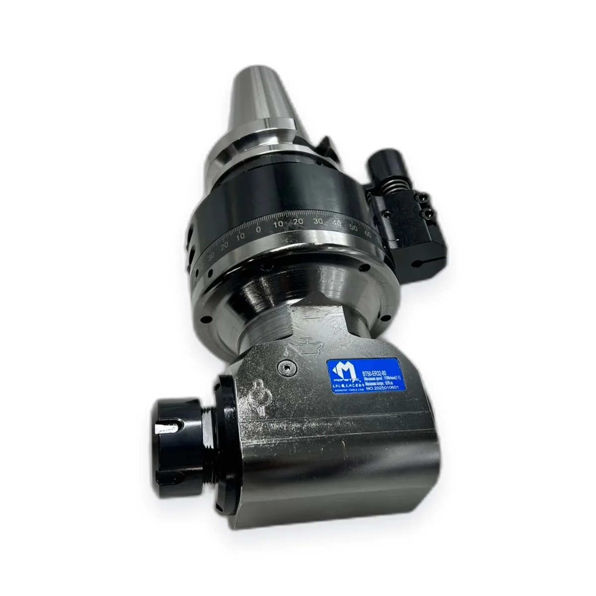 Mongtec angle head with BT shank, right-angle output and collet nut