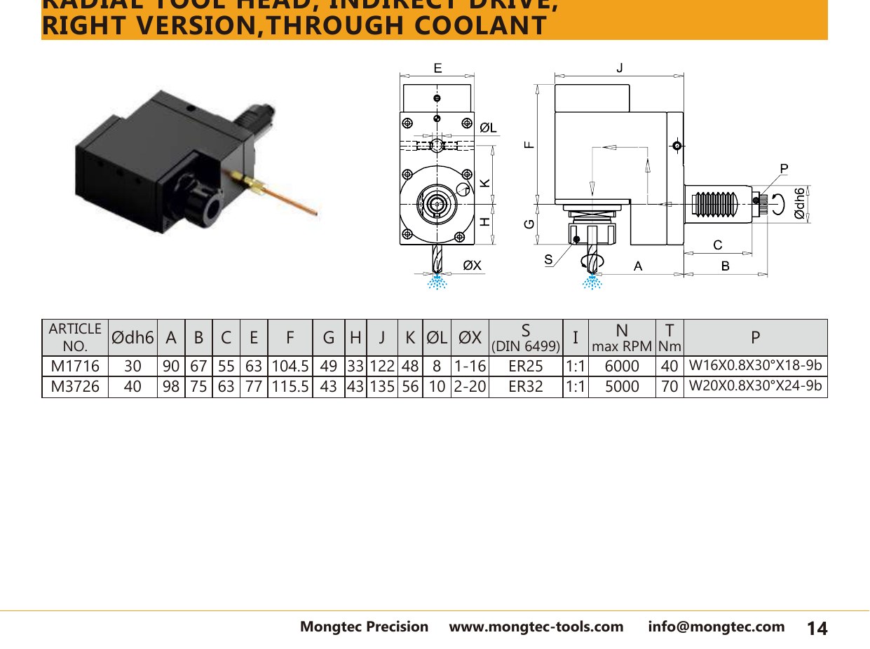 Mongtec M3726 right version,through coolant — product photo and dimensioned drawing