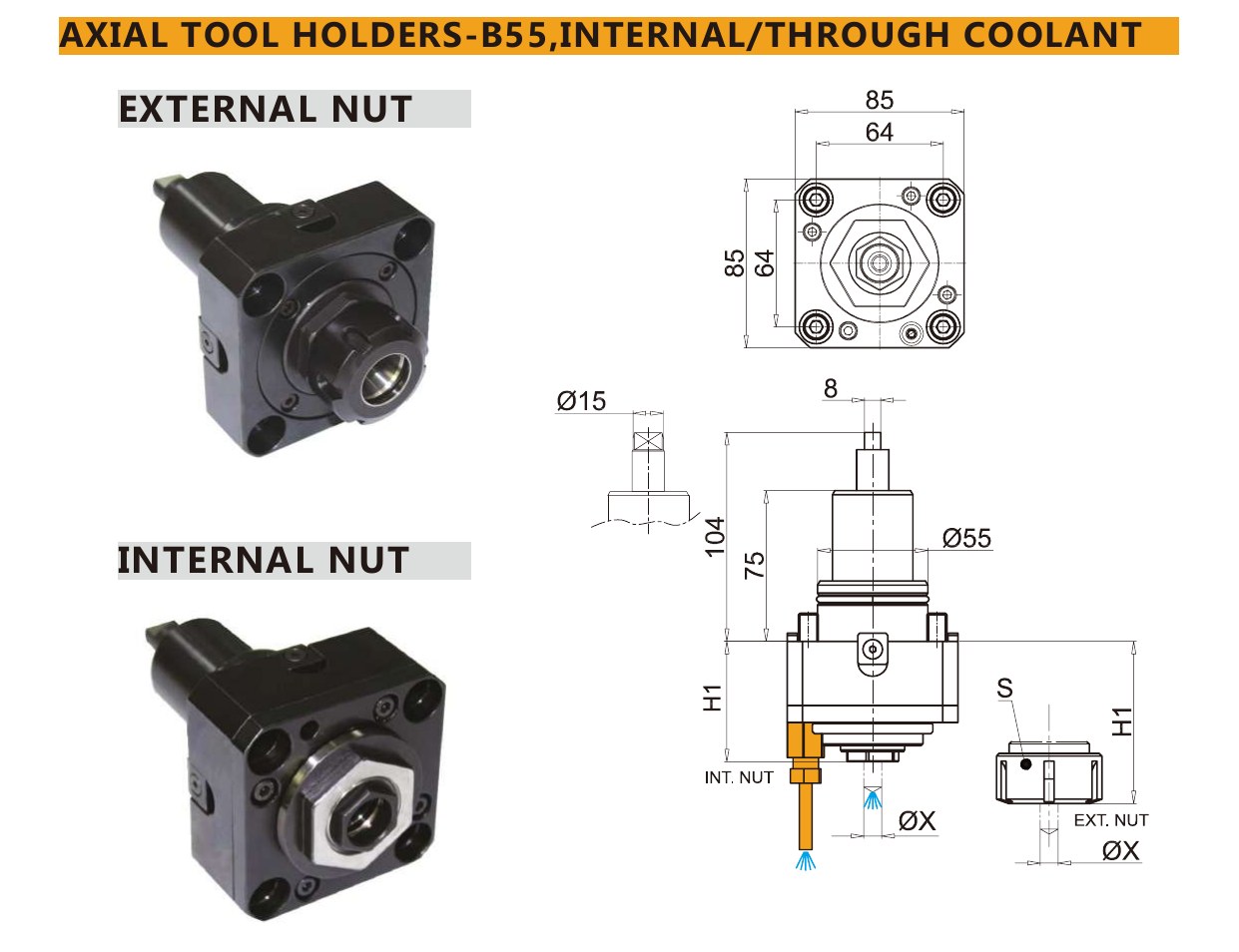 Mongtec M9617 axial tool holders-b55,internal/through coolant — product photo and dimensioned drawing