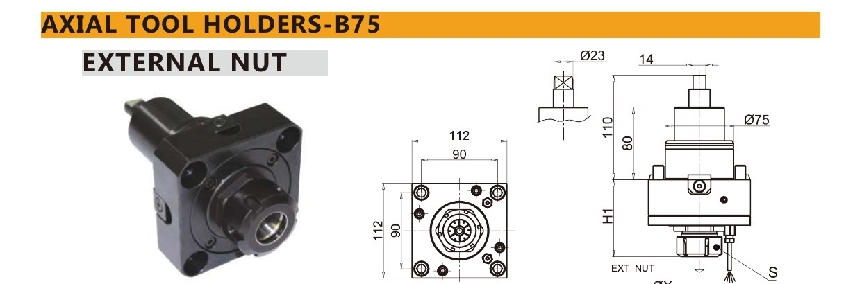 Mongtec M1037 axial tool holders-b75 — product photo and dimensioned drawing