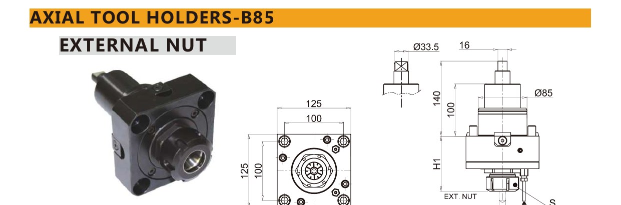 Mongtec M0047 axial tool holders-b85 — product photo and dimensioned drawing