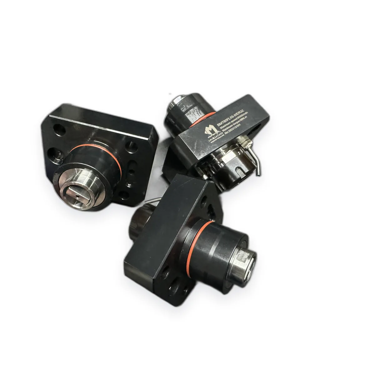 Group of Mongtec BMT driven tool holders showing drive coupling and collet ends