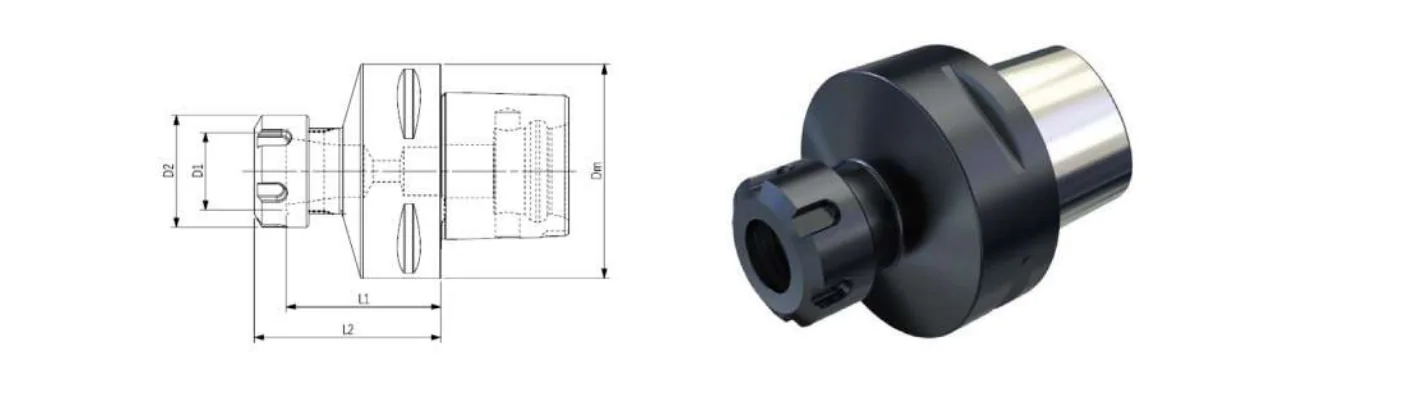 Mongtec PSC to ER / arbor / SK / HSK / BT adaptors — dimensioned drawing