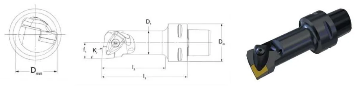 Mongtec DCLNL — dimensioned drawing — Internal turning tool body