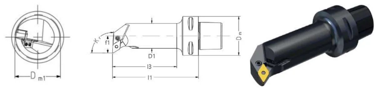 Mongtec PDUNL — dimensioned drawing — Internal turning tool body