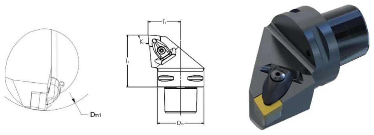 Mongtec DCLNL — dimensioned drawing — External turning tool body