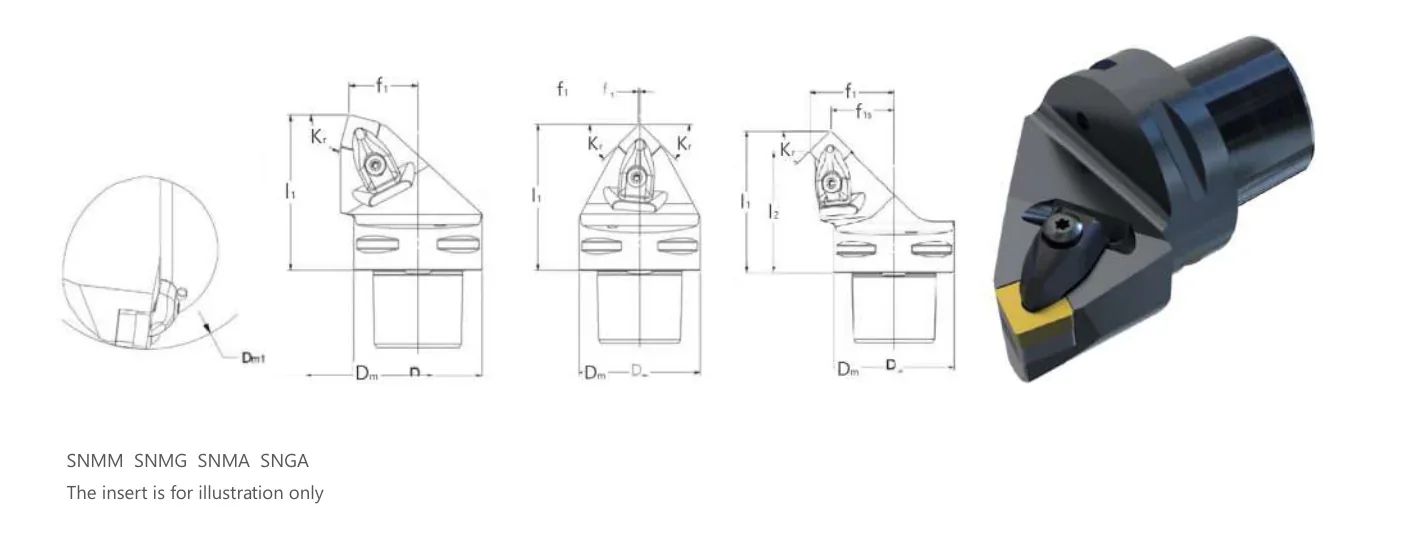 Mongtec DSRNR — PSC polygon shank turning tool bodies — dimensioned drawing