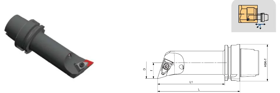 Токарные державки Mongtec HSK-T100 — DDQNR / DDQNL 107.5°/55° — чертёж из каталога Mongtec HSK-T