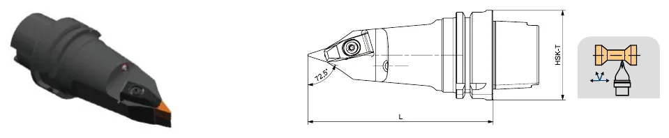 Токарные державки Mongtec HSK-T100 — DVVNN 72.5°/35°/72.5° — чертёж из каталога Mongtec HSK-T