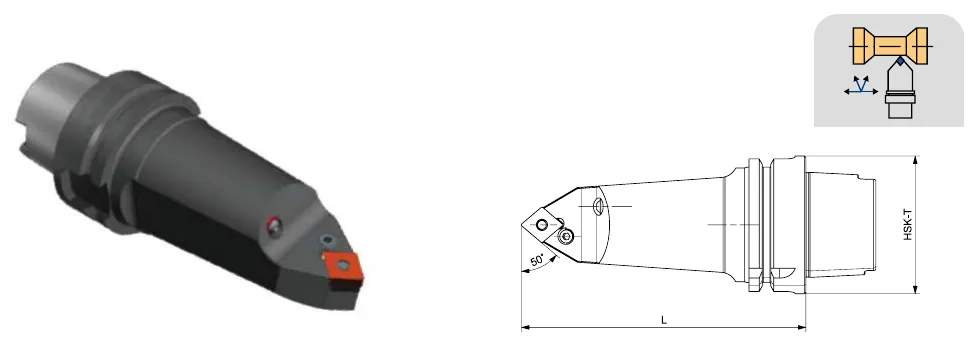 Токарные державки Mongtec HSK-T100 — PCMNN 50°/80°/50° — чертёж из каталога Mongtec HSK-T