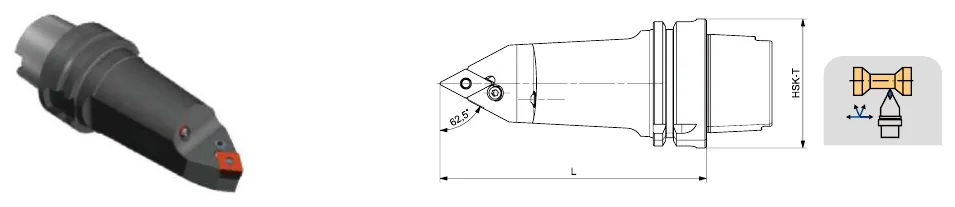 Токарные державки Mongtec HSK-T100 — PDNNN 62.5°/55°/62.5° — чертёж из каталога Mongtec HSK-T
