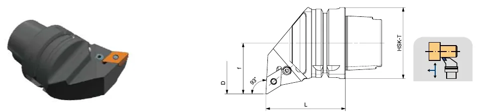 Токарные державки Mongtec HSK-T100 — PDUNR / PDUNL 93°/55° — чертёж из каталога Mongtec HSK-T