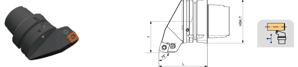 Токарные державки Mongtec HSK-T100 — PSBNR / PSBNL 90°/75° — чертёж из каталога Mongtec HSK-T