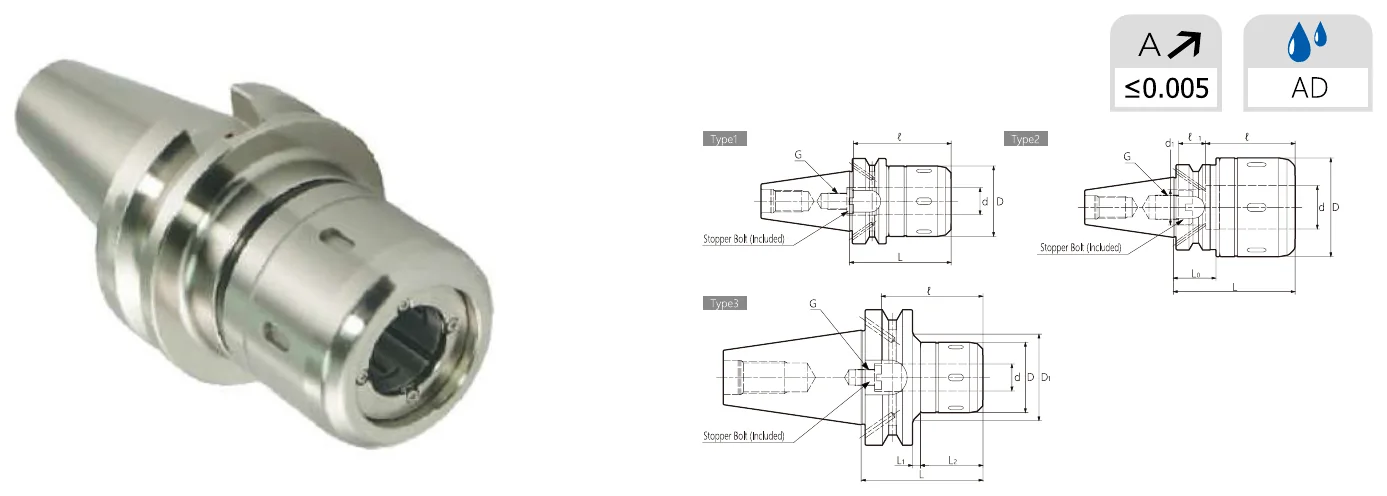 Mongtec BT and BBT tool holders — dimensioned drawing
