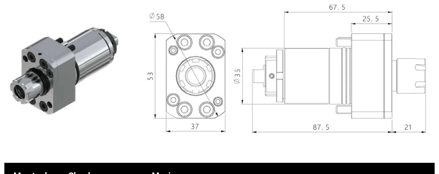 Mongtec 3281-Z79098 — Tsugami Swiss-type driven tool holder — dimensioned drawing