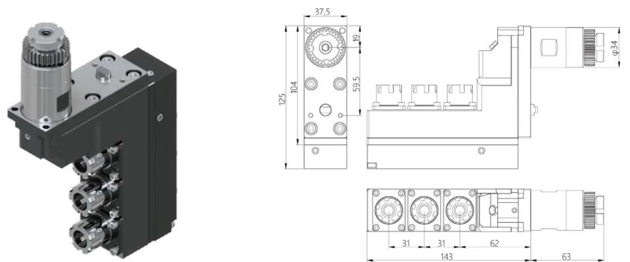 Mongtec 66151 — Star Swiss-type driven tool holder — dimensioned drawing